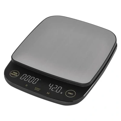 Afbeelding van EMOS Digitale koffieweegschaal van roestvrij staal Barista keukenweegschaal Maximaal gewicht 3 kg Precisie 0,1 g Tarra functie Timer LED display g, lb, oz Haak
