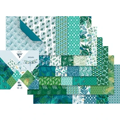 Afbeelding van Clairefontaine 95354C 60 vellen origami papier, 70 g/m², 15 x cm, 30 verschillende kleurrijke motieven (2 per motief), creatieve vrije tijd voor volwassenen en kinderen, collectie plantaardige chic