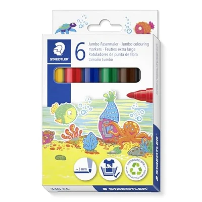 Afbeelding van Staedtler, Kleurpotloden, Noris Jumbo viltstiften set van 6 retail (6 x)