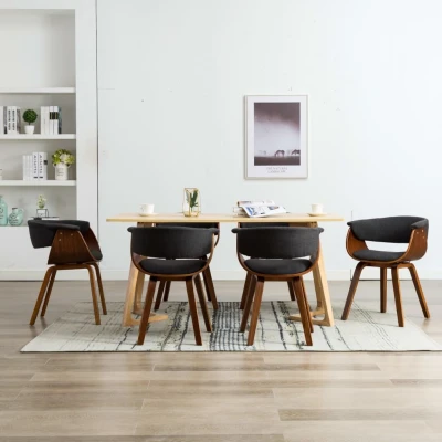 Afbeelding van Eetkamerstoelen 6 st gebogen hout en stof grijs