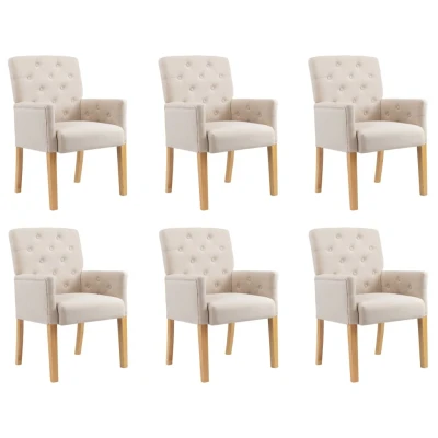 Afbeelding van Eetkamerstoelen met armleuningen 6 st stof beige