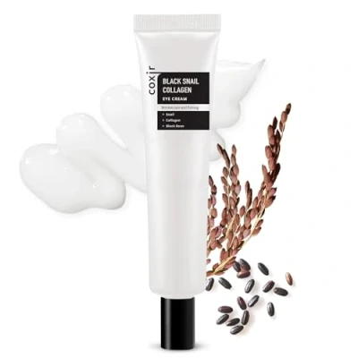 Afbeelding van COXIR zwarte slak collageen oogcrème (30 ml / 1,01 fl.oz.) bonen, slakkenswijl, kleverige collageenstructuur geformuleerd van deze crème