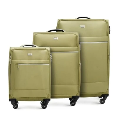 Afbeelding van WITTCHEN MIRA Line Bagagekoffer van zacht polyester, telescopische handgreep, vier zwenkwielen, TSA cijferslot, Groen, Set 3 koffers