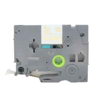 Afbeelding van BROVACS 1 set gelamineerde labeltape goud op transparant compatibel met Brother P Touch TZ 134 TZe 12 mm 1/2 inch OPA4134 labelprinter