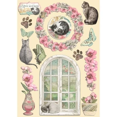 Afbeelding van Stamperia Orchids and Cats Colored Wooden Shape A5 (KLSP155) (DISCONTINUED)