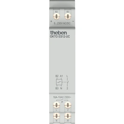 Afbeelding van Theben 3120131 OKTO ES12 UC Impulsschakelaar, Impulsrelais, 230 V, elektronisch, DIN rail, 1 kanaal/contact (maakcontact), sluiter, led tot 600 W, lichtregeling, stroomstootschakelaar, stroomstootrelais, stroomafsluiter