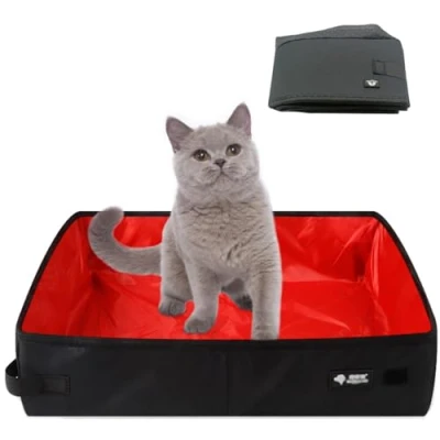 Afbeelding van Kattenbak voor reizen, draagbaar, opvouwbaar, katten, 40 x 30 cm, M, waterdicht, schoon en zacht, geschikt buiten, camping, toilet, park, huis, (M, rood)