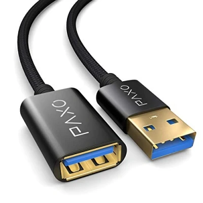 Afbeelding van PAXO USB verlengkabel 0,5 m, 10 Gbit/s (1,25 GByte/s), 3.2 Gen2 (3.0, 3.1), verlengkabel, A stekker naar aansluiting, zwart, stoffen mantel