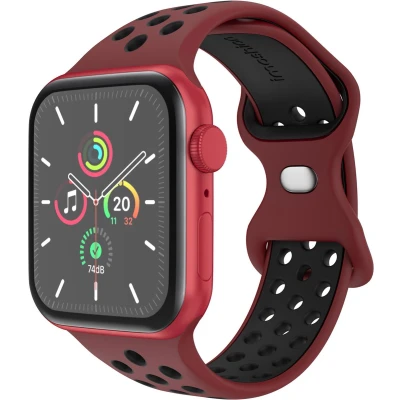 Afbeelding van imoshion Sport⁺ bandje Geschikt voor Apple Watch 1, 2, 3, 4, 5, 6, 7, 8, 9, 10, SE, Ultra (2) 44/45/46/49 mm Wine Red &amp; Black M/L