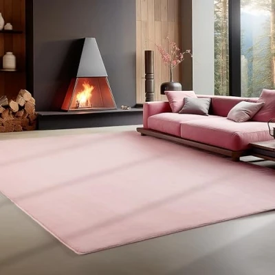 Afbeelding van Carpettex Teppich Vloerkleed voor de woonkamer, antislip, machinewasbaar, 200 x 290 cm, roze, modern pluizig, laagpolig, extra zacht, slaapkamer, keuken, hal, eetkamer