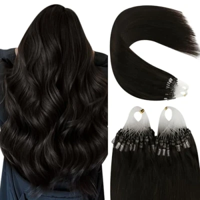 Afbeelding van YoungSee Haarextensions, echt haar, micro ringen, 50 strengen/50 g, 1 g/streng, 55 cm, #2, donkerbruin