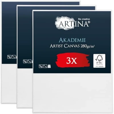 Afbeelding van Artina Set van 3 canvas schilderij 40 x 50 cm hout FSC wit 100% katoen 280 g/m² stabiel schilderdoek Akademie