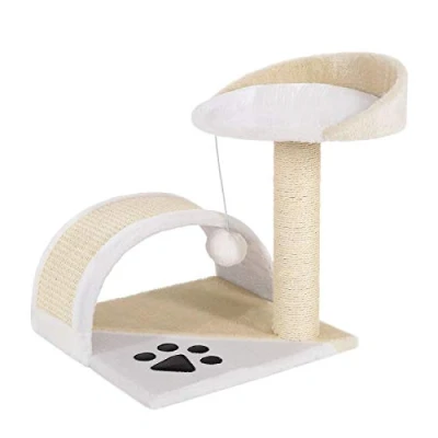 Afbeelding van Krabpaal, klimboom, kattenkrabpaal, hoogte 43 cm, beige/wit