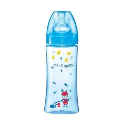 Image de Dodie biberon initiation+ 330ml bleu pompier +6 mois tétine ronde 3 vitesses débit