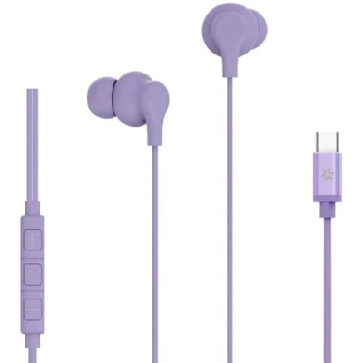 Afbeelding van Celly, Écouteurs intra auriculaires avec fil USB C, bouton de réponse, contrôle du volume, microphone intégré, couleur pourpre