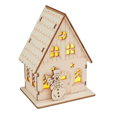 Afbeelding van VBS houten huis met sneeuwpop led, 9 stuks, kerstdorp van hout, winterhuis huis, knutselset, kerstdecoratie
