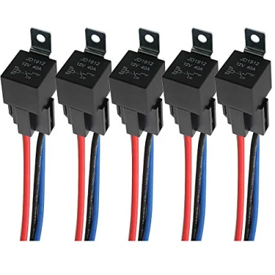 Afbeelding van QitinDasen 5 stuks 4 polige auto relais, 12 V 40 A SPST relais met straalstekker en 14/16 AWG voorbekabeld, voor auto, vrachtwagen, boot (zwart)