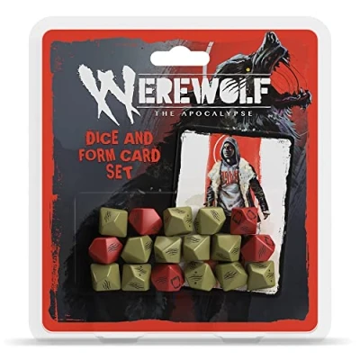 Afbeelding van Werewolf: The Apocalypse 5e editie rollenspel en kaartspel RPG accessoire, bevat 17 dobbelstenen 5 kaarten