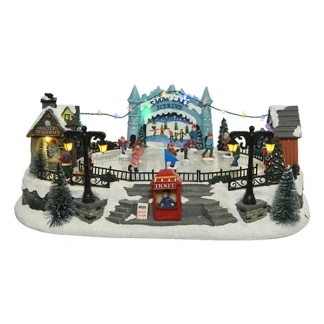 Afbeelding van kerstdorp schaatsbaan kerst kerstmis winterdorp schaatsers 40cm