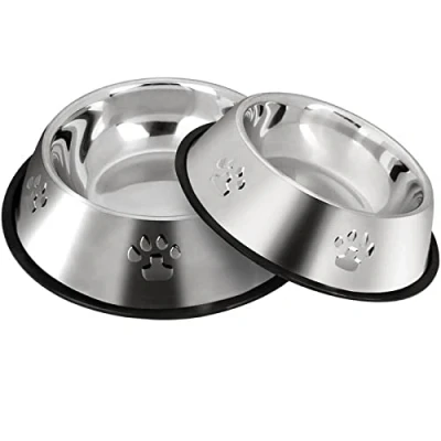 Afbeelding van SUOXU Set van 2 roestvrijstalen voerbakken voor honden, katten, kittens met antislip rubberen onderkant, voerbak kleine huisdieren
