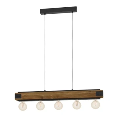 Afbeelding van hanglamp Layham 5 lichts bruin/zwart Zwart Hout EGLO