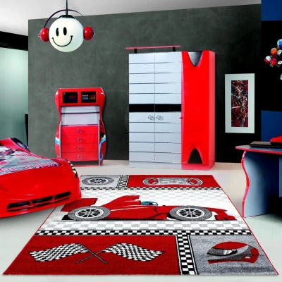 Afbeelding van Kids Formule 1 Vloerkleed Kinderkamer Rood / Grijs Laagpolig 160x230 cm