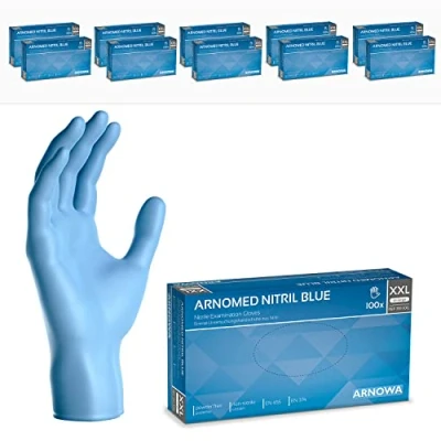 Afbeelding van ARNOMED nitril handschoenen, maat XXL, blauw, 1000 stuks, wegwerphandschoenen, poedervrij en latexvrij, wegwerphandschoenen van in XS, S, M, L, XL XXL