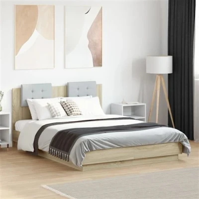 Afbeelding van vidaXL Bedframe met hoofdbord en LED sonoma eikenkleurig 140x190 cm
