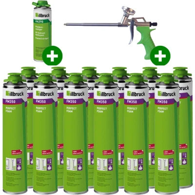 Afbeelding van Illbruck PU schuim FM350 880ml met purpistool en reiniger (Set van 12 bussen)