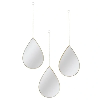Afbeelding van Luxe Ophangbare Spiegels in Druppelvorm Set van 3 Gouden Frame Decoratieve Wandspiegels Goud