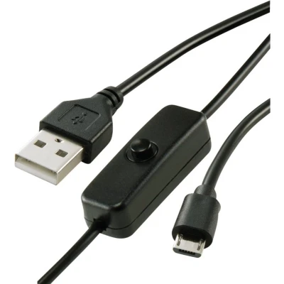Afbeelding van Renkforce Stroomkabel Raspberry Pi, BBC micro:bit [1x USB A 2.0 stekker 1x Micro B stekker] 1.00 m Zwart Incl. in/uit schakelaar