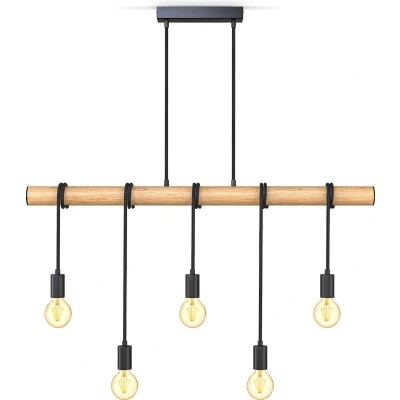 Afbeelding van B.K.Licht Landelijke Hanglamp eetkamer zwart hout industriële hanglampen voor binnen met 5 lichtpunten pendellamp in hoogte verstelbaar E27 fitting excl. lichtbronnen