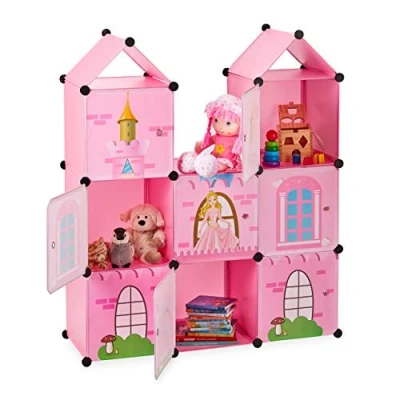 Afbeelding van Relaxdays kinderkast kasteel DIY kastsysteem speelgoedkast kast kinderen roze