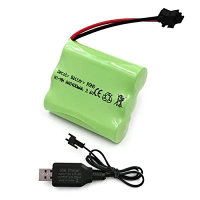 Afbeelding van Gecoty® batterij 3,6 V, oplaadbare Ni MH AA 2400 mAh met USB oplaadkabel en SM 2P aansluiting voor afstandsbediening van speelgoed, elektrisch gereedschap huishoudelijke apparaten