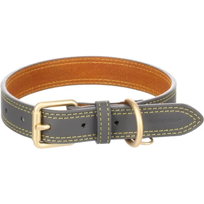 Afbeelding van Leren halsband hond Virginia met Ring ID hanger grijs M L