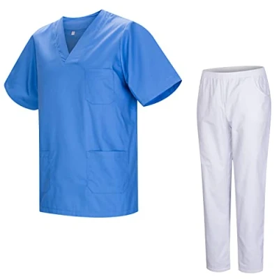 Image de Misemiya Uniformes Unisexe Uniforme Médical avec Haut et Pantalon 817 8312 BLANCO, Ciel Bleu, 4XL