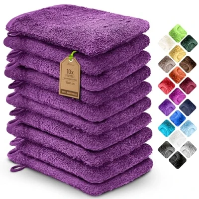 Afbeelding van NatureMark Set van 10 badstof washandjes, 100% katoen, paars, 15 x 21 cm