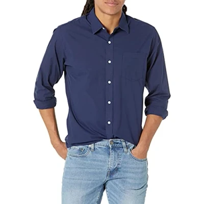 Image de Amazon Essentials Chemise en Popeline à Manches Longues, Style Décontracté, Coupe Standard Men&#039;s, Bleu Marine, XXL