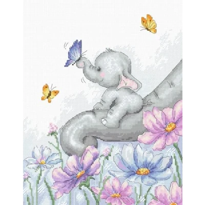Afbeelding van BORDUURPAKKET ELEPHANT WITH BUTTERFLY LUCA S (B1183) telpatroon om te borduren