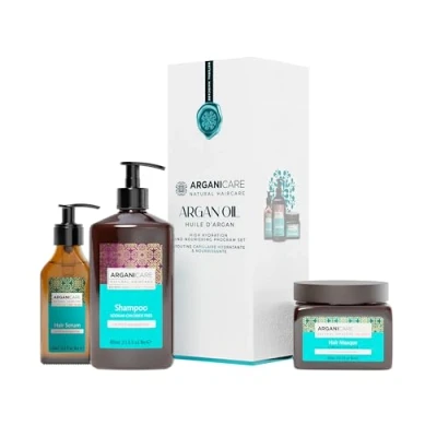 Afbeelding van ARGANICARE Shampoo + masker arganserum herstelt de vitaliteit van je haar geeft zachtheid en glans hydrateert het intensief Gemaakt in Frankrijk 400 ml 500 100