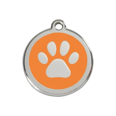 Afbeelding van Paw Print Orange roestvrijstalen hondenpenning medium/gemiddeld dia. 3 cm RedDingo