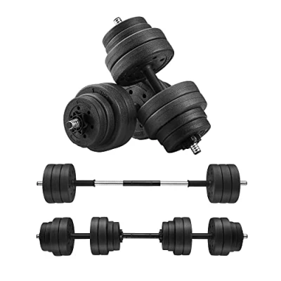 Afbeelding van SONGMICS Halterset,verstelbare kunststof dumbbell set, met aansluitende stalen buis, halters, workout fitness training, 2 X 10KG