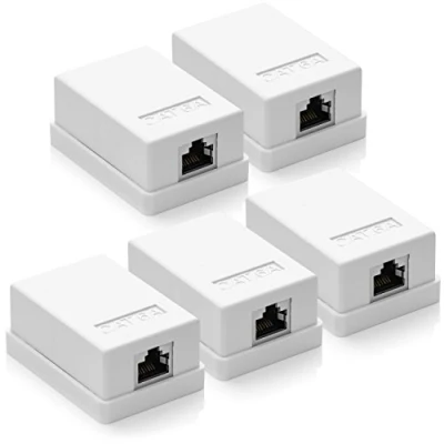 Afbeelding van deleyCON 5 x CAT6A netwerkaansluiting 1 RJ45 FTP afgeschermde wandmontage Ethernet 10 Gbit LAN installatiekabel Wit