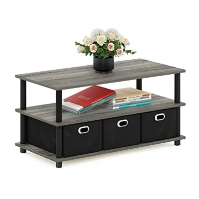 Afbeelding van Furinno Frans Turn N Tube Salontafel met laden, eiken, grijs/zwart/zwart, 79,2 x 40,1 39,4 cm