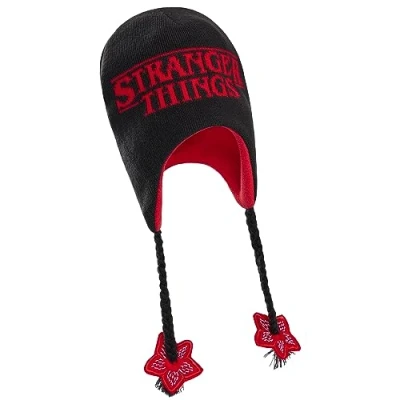 Afbeelding van Stranger Things Muts voor meisjes, muts, Peruaanse stijl, warm, comfortabel, winterhoed, eenheidsmaat kinderen, tieners, Zwart/Rood