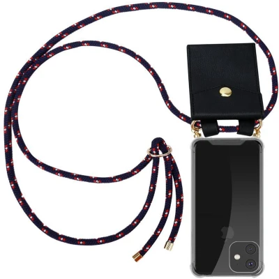 Afbeelding van Cadorabo Hoesje geschikt voor Apple iPhone 11 in BLAUW ROOD WITTE STIP Silicone Mobiele telefoon ketting beschermhoes met gouden ringen, koordriem en afneembare etui