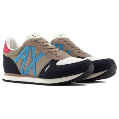 Afbeelding van Armani Exchange Micro Suede Multicolor Sneakers voor heren, Deep Navy Plaza Taup