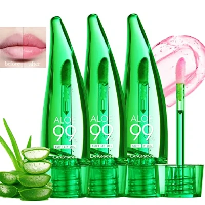 Afbeelding van Set van 3 lipgloss met aloë vera, langdurige voedende lippenbalsem kleur veranderende lippenstift hydraterende olie vera voor de behandeling droge lippen en