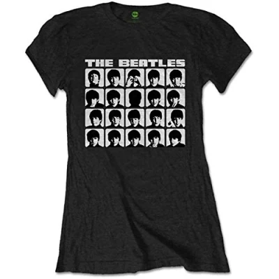 Afbeelding van The Beatles Hard Days Night Faces Mono Dames T shirt L Zwart