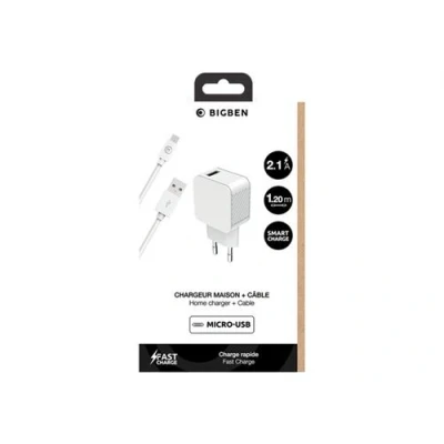 Image de BigBen Connected Adaptateur secteur 100 % de plastique recyclé 2.4 A Smart IC (USB) sur le câble : Micro USB blanc